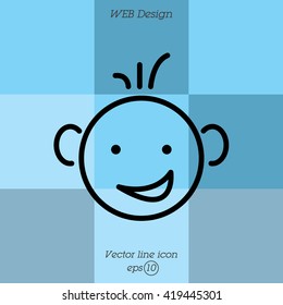 Web line icon. Smiling child, fanny baby