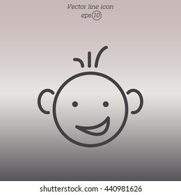 Web line icon. Smiling child, fanny baby