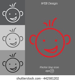 Web line icon. Smiling child, fanny baby