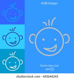 Web line icon. Smiling child, fanny baby