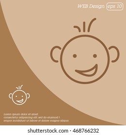 Web line icon. Smiling child, fanny baby
