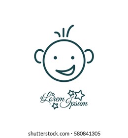 Web line icon. Smiling child, fanny baby