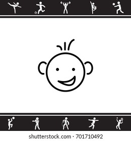 Web line icon. Smiling child, fanny baby