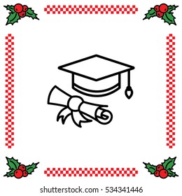 Web line icon. Student cap with diploma, education icon