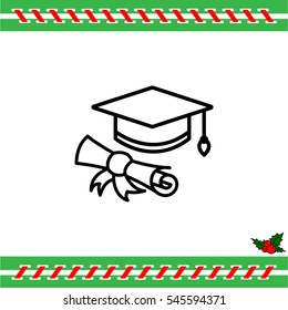 Web line icon. Student cap with diploma, education icon