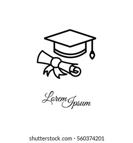 Web line icon. Student cap with diploma, education icon