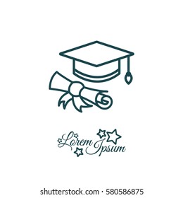 Web line icon. Student cap with diploma, education icon