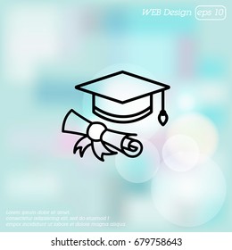 Web line icon. Student cap with diploma, education icon