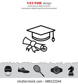 Web line icon. Student cap with diploma, education icon