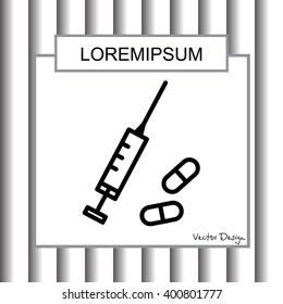 Web line icon. Syringe and tablets.