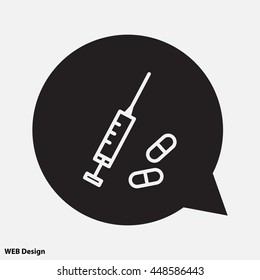 Web line icon. Syringe and tablets.