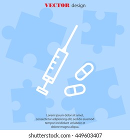 Web line icon. Syringe and tablets.