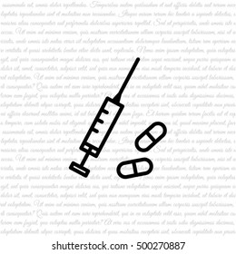 Web line icon. Syringe and tablets.