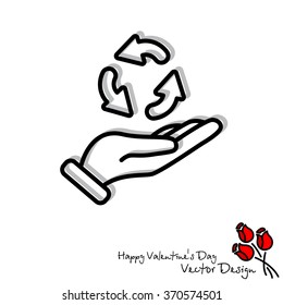 Web line icon. Three round arrows in hand (Service processing, recycling, conversion)