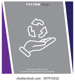 Web line icon. Three round arrows in hand (Service processing, recycling, conversion)