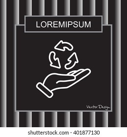 Web line icon. Three round arrows in hand (Service processing, recycling, conversion)