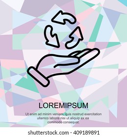 Web line icon. Three round arrows in hand (Service processing, recycling, conversion)