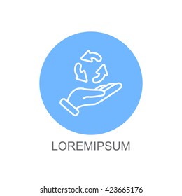 Web line icon. Three round arrows in hand (Service processing, recycling, conversion)