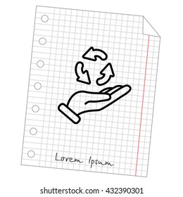 Web line icon. Three round arrows in hand (Service processing, recycling, conversion)