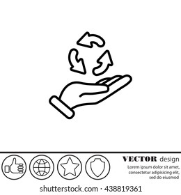 Web line icon. Three round arrows in hand (Service processing, recycling, conversion)