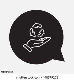 Web line icon. Three round arrows in hand (Service processing, recycling, conversion)