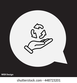 Web line icon. Three round arrows in hand (Service processing, recycling, conversion)