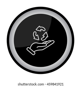 Web line icon. Three round arrows in hand (Service processing, recycling, conversion)