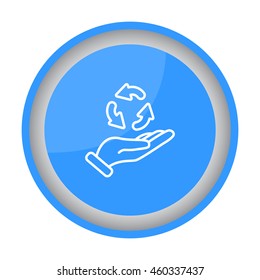 Web line icon. Three round arrows in hand (Service processing, recycling, conversion)