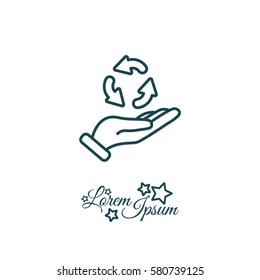 Web line icon. Three round arrows in hand (Service processing, recycling, conversion)