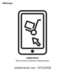 Web line icon - Trolley and smartphone; online service, delivery icon