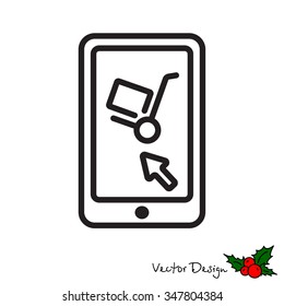 Web line icon. Trolley and smartphone; online service, delivery icon