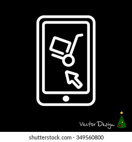 Web line icon. Trolley and smartphone; online service, delivery icon