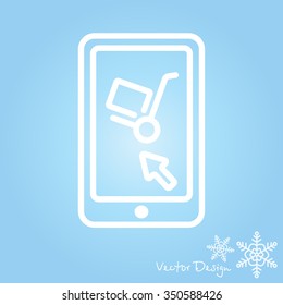 Web line icon. Trolley and smartphone; online service, delivery icon