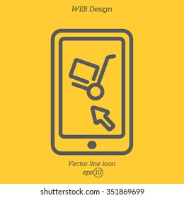 Web line icon. Trolley and smartphone; online service, delivery icon