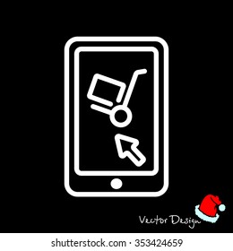 Web line icon. Trolley and smartphone; online service, delivery icon