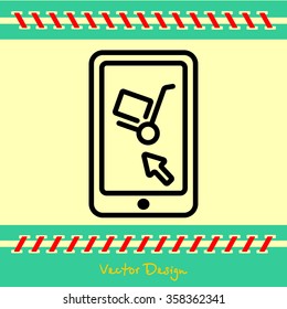 Web line icon. Trolley and smartphone; online service, delivery icon
