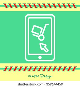 Web line icon. Trolley and smartphone; online service, delivery icon