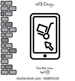 Web line icon. Trolley and smartphone; online service, delivery icon