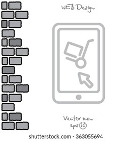 Web line icon. Trolley and smartphone; online service, delivery icon