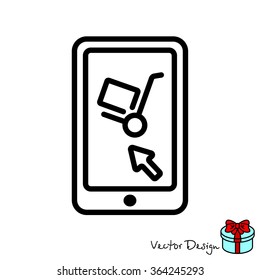 Web line icon. Trolley and smartphone; online service, delivery icon