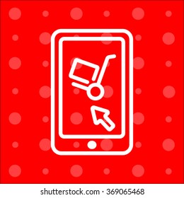 Web line icon. Trolley and smartphone; online service, delivery icon