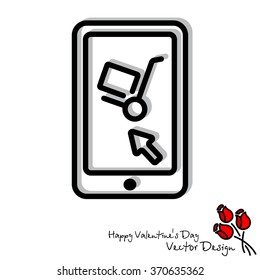 Web line icon. Trolley and smartphone; online service, delivery icon