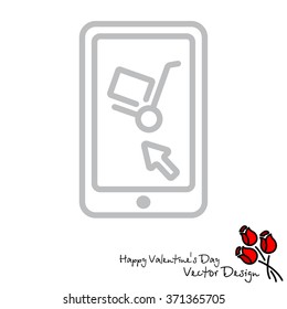 Web line icon. Trolley and smartphone; online service, delivery icon