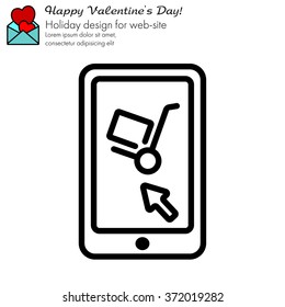 Web line icon. Trolley and smartphone; online service, delivery icon