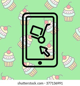 Web line icon. Trolley and smartphone; online service, delivery icon
