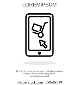 Web line icon. Trolley and smartphone; online service, delivery icon