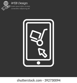 Web line icon. Trolley and smartphone; online service, delivery icon