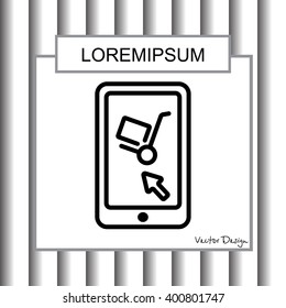 Web line icon. Trolley and smartphone; online service, delivery icon