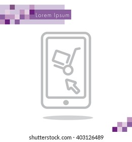 Web line icon. Trolley and smartphone; online service, delivery icon