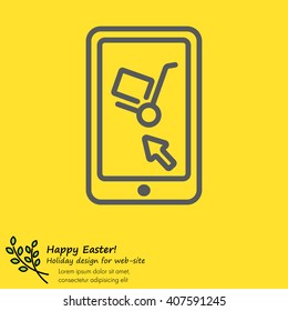 Web line icon. Trolley and smartphone; online service, delivery icon